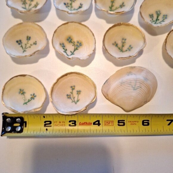 Hand Painted Scallop Shell Dishes Blue Floral Salt Trinket Vintage Set Of 11 - Picture 6 of 10